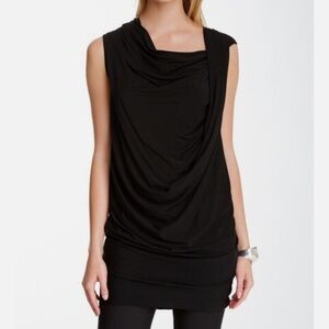 Lafayette 148 Black Sleeveless Draped Cowl Neck Tunic